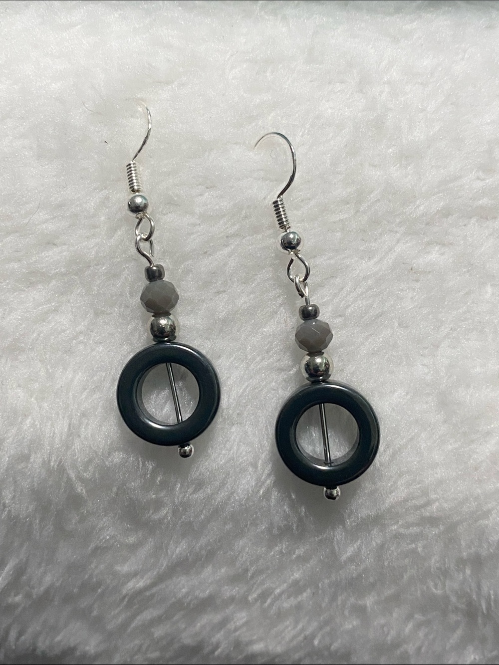 Good Vibes Only Gray Circle Drop Earrings - Silver Accents